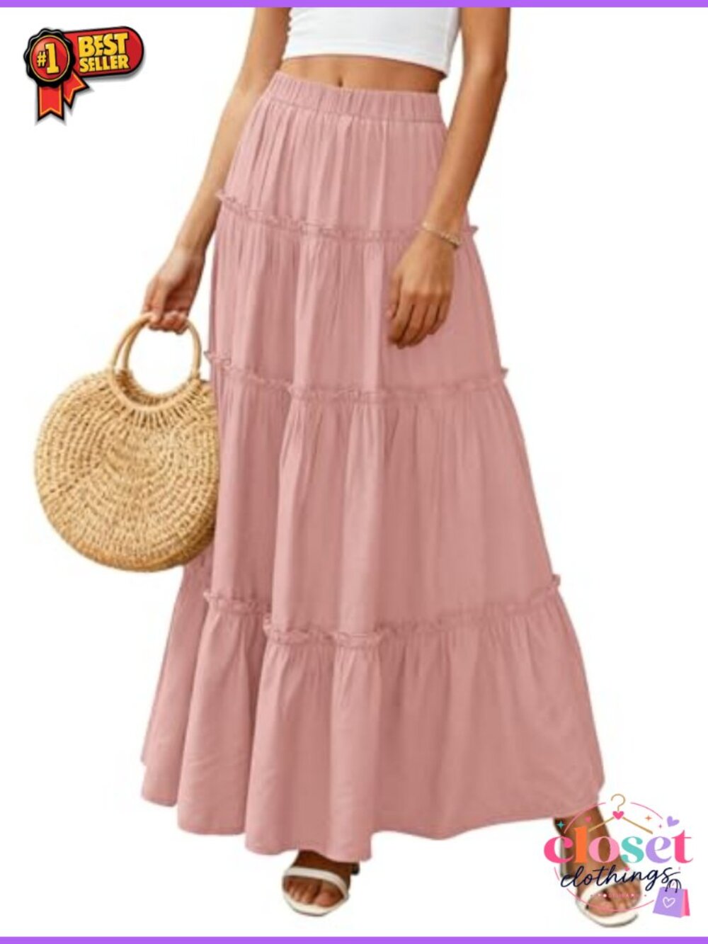 Women's Boho Tiered Ruffle Flowy Maxi Skirt with Pockets - Picture 5 of 6
